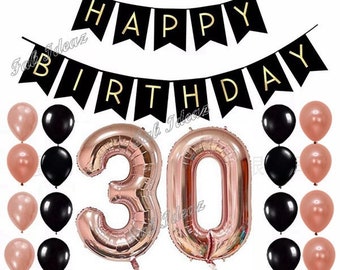 30th Black Rose Gold Birthday Pack 30 Thirtieth Garland Balloons Decorations Dirty Thirty Party Happy Birthday