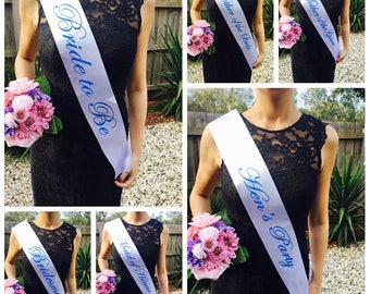 Blue on White Hens Sash - Hen Sash - Bride To Be Sash - Bridal Shower - Engagement- Hen Party- Bachelorette - Bride- Bridesmaid - Team Bride