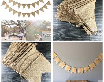 10 Meters 48 Flags Hessian Banner Burlap Rustic Bunting Wedding Party Decorations DECOR