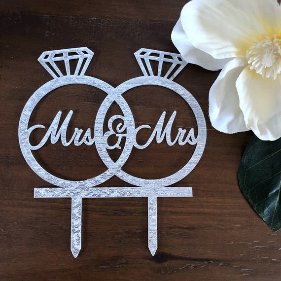 Diamond Rings Acrylic Cake Topper Glitter Silver Engagement | Etsy