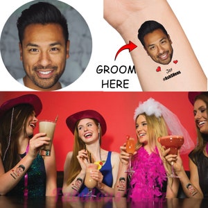 Bachelorette Party Tattoos -Custom Made Groom Face Tattoos- Hens Party-Bachelorette Tattoo Gift- Groom's Head Tattoo Bride Bach Tattoo Favor