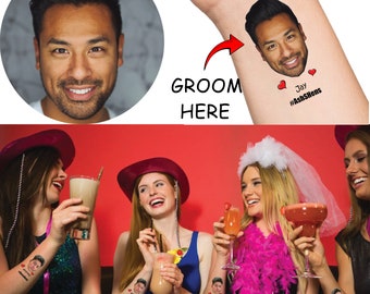 Bachelorette Party Tattoos -Custom Made Groom Face Tattoos- Hens Party-Bachelorette Tattoo Gift- Groom&#39;s Head Tattoo Bride Bach Tattoo Favor