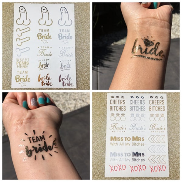 Hens Team Bride Temporary Tattoos Bride Team Bitches XOXO Willy Diamond Ring Party Hen Party Bride Tribe Bridesmaid