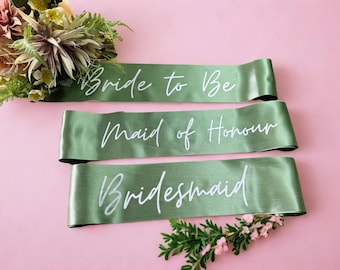 Team Bride Bachelorette Party Sash Gift -Olive Green White Hens Party Sash with Heart - Ideal Bridesmaid Gift for Bridal Squad