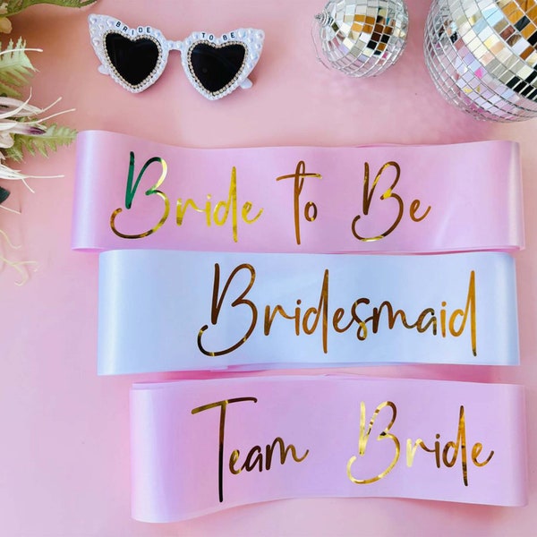 Bride to Be Sash| Hen Party Sash | Sash for Bride - Gold Foil | Mother of the Bride sash | Bachelorette Favors | Team Bride, Bridesmaid sash