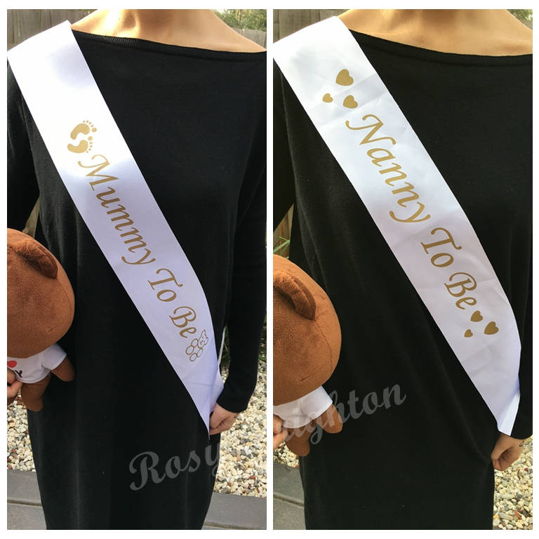 Baby Shower Schärpe & Abzeichen Set - Für Werdende Mama & Papa