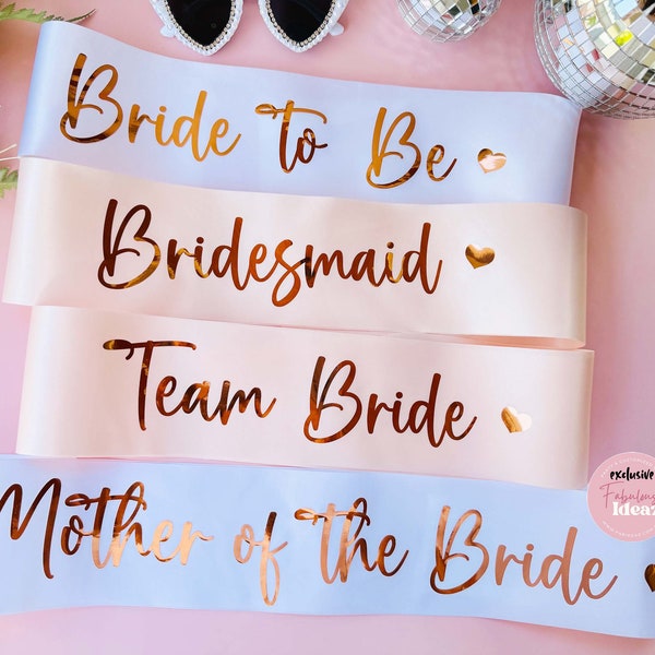 Team Bride Bachelorette Party Sash Gift - Rose Gold Hens Party Sash with Heart - Ideal Bridesmaid Gift for Bridal Squad
