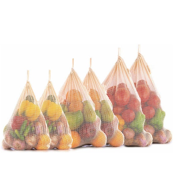 Organic Cotton Mesh Produce Bags for Food Storage Grocery Shopping Stay Fresh Environmentally Friendly Green Eco Bag