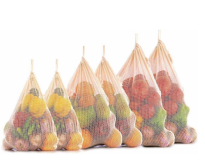 Organic Cotton Mesh Produce Bags for Food Storage Grocery Shopping Stay Fresh Environmentally Friendly Green Eco Bag