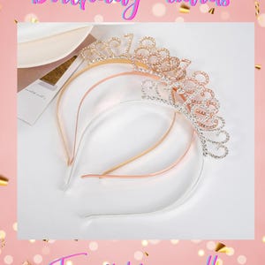 Rhinestone Birthday Tiara Rose Gold Headband Happy Birthday 18th 21st 30th 40th 50th 60th 70th Birthday Girl