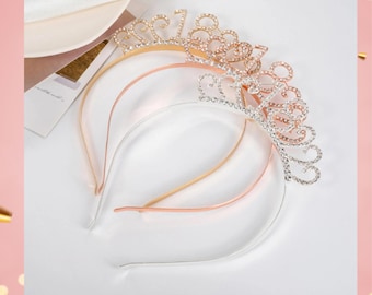 Rhinestone Birthday Tiara Rose Gold Headband Happy Birthday 18th 21st 30th 40th 50th 60th 70th Birthday Girl