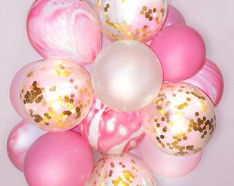 Pink Marble Balloons Set 20 Pack // Gold Confetti Balloons // Pear White Latex Balloons 12" Helium Quality