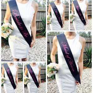 Pink on Black Hens Sash - Hen Sash - Bride To Be Sash Bride Sash- Bridal Shower - Engagement- Hen Party- Bachelorette - Bride- Bridesmaid -