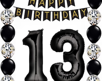 13th Black Gold Thirteen Birthday Pack 13 Garland Balloons Decorations Thirteenth Party Happy Birthday Boy Decs