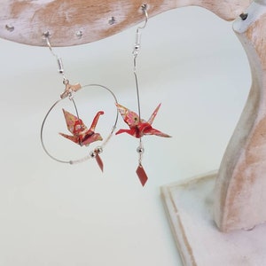 Boucles D'oreilles Pendantes Carpes Rouges Et Or - Papier Origami Véritable - Neuf Avec étiquettes