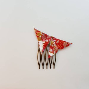 Origami Butterfly Hair Comb, Japanese Paper, Handmade Washi, Red and Gold