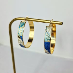Hoop earrings gilded with fine gold Blue & Gold
