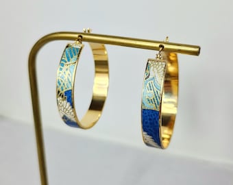 Orecchini a cerchio dorati con oro fino Blue & Gold