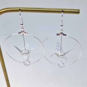 White & Silver origami hoop earrings