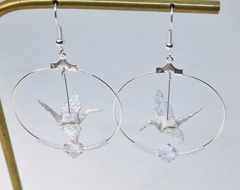 White & Silver origami hoop earrings