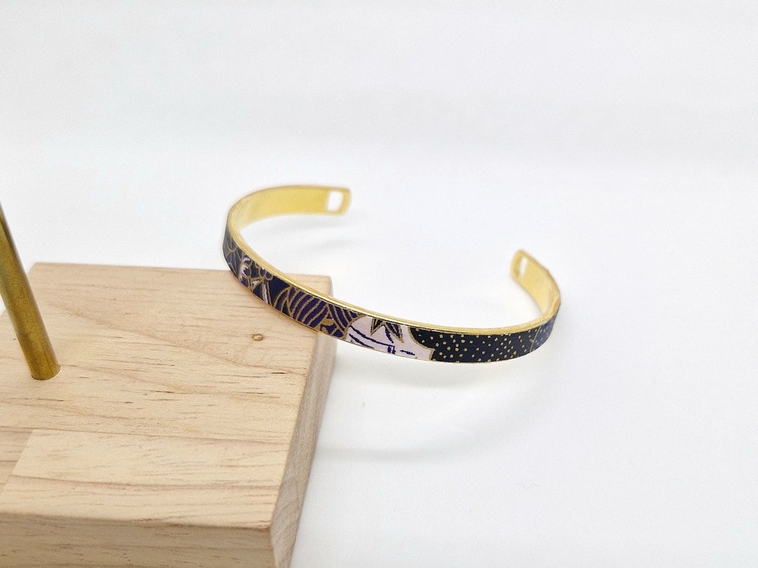 24K Gold-plated Bangle Bracelet With Midnight Blue Japanese