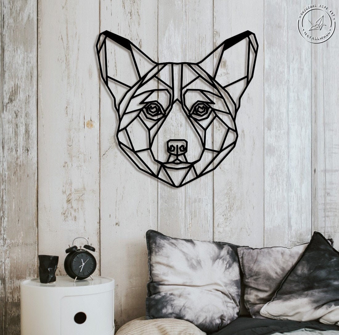 Metal Wall Art Geometric Dog Corgi Animal flat steel Home | Etsy