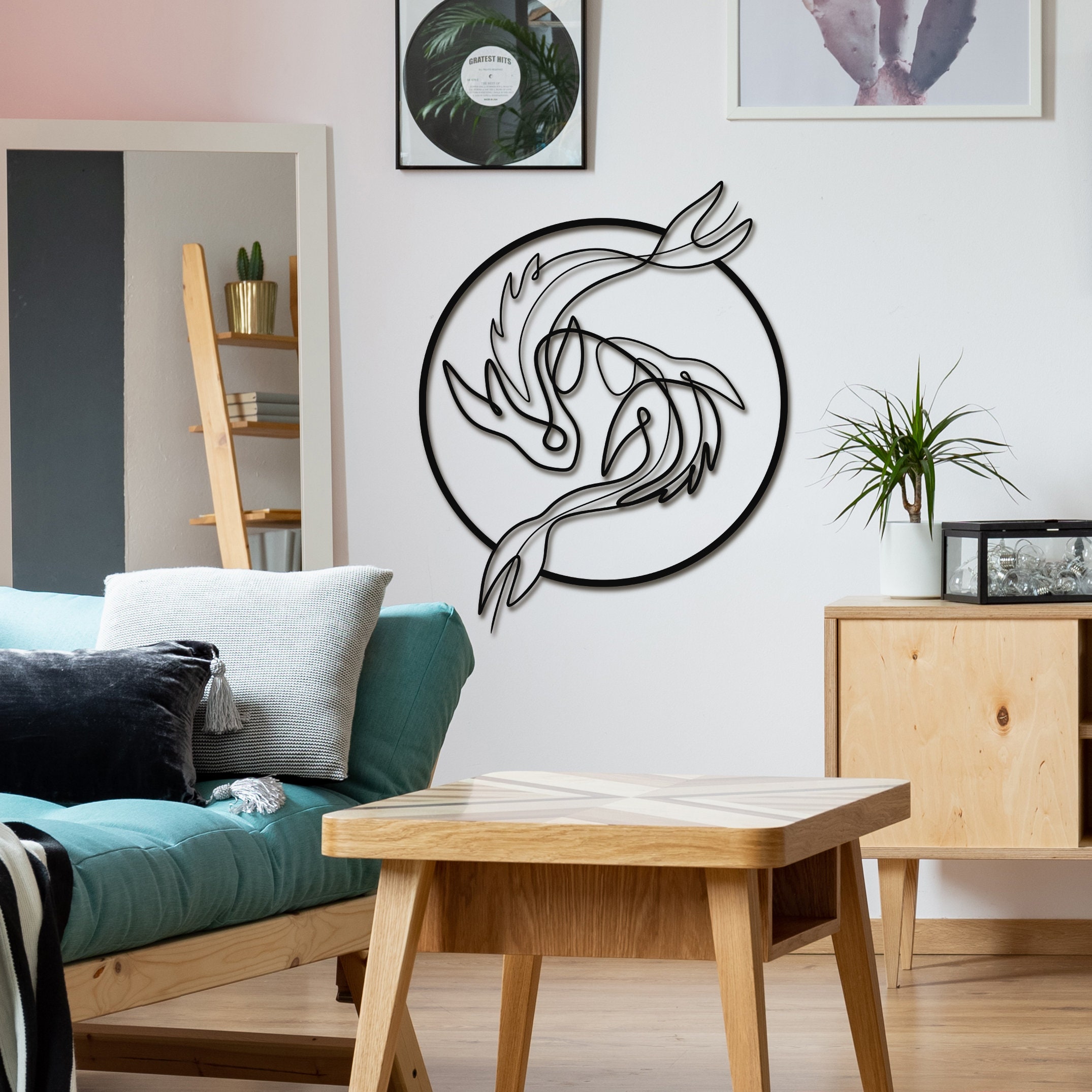 Koi fish metal wall art Line art home decor wall art Zodiac Etsy