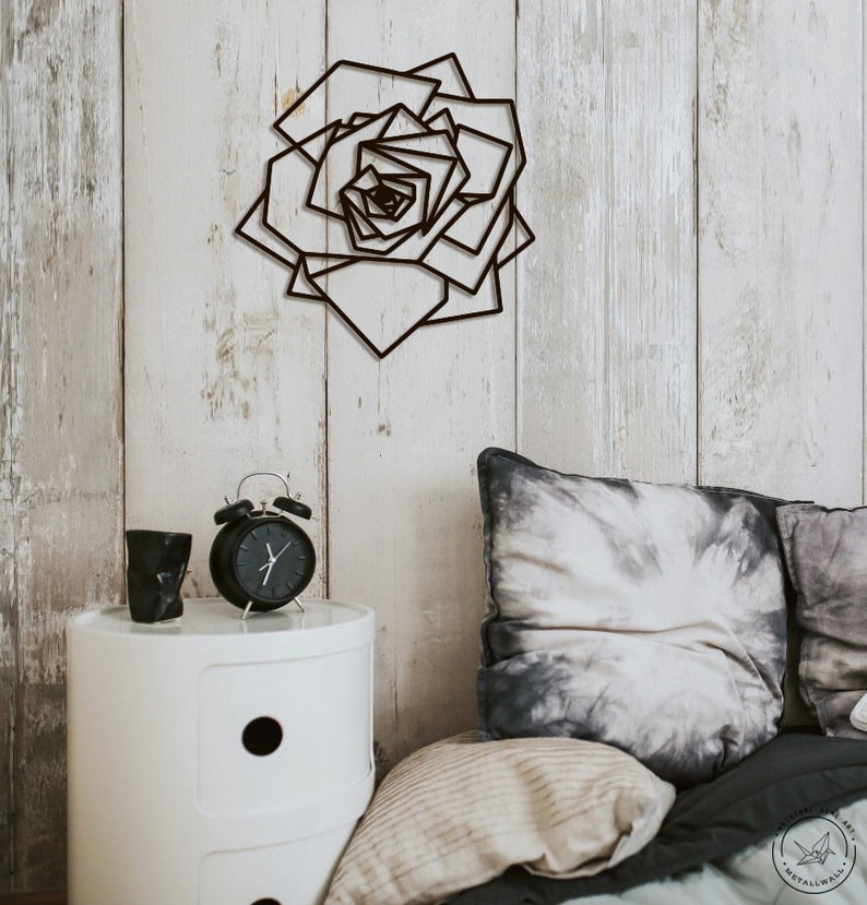 Geometric wall art Metal Wall Art Rose Flower Home decor Metal Etsy