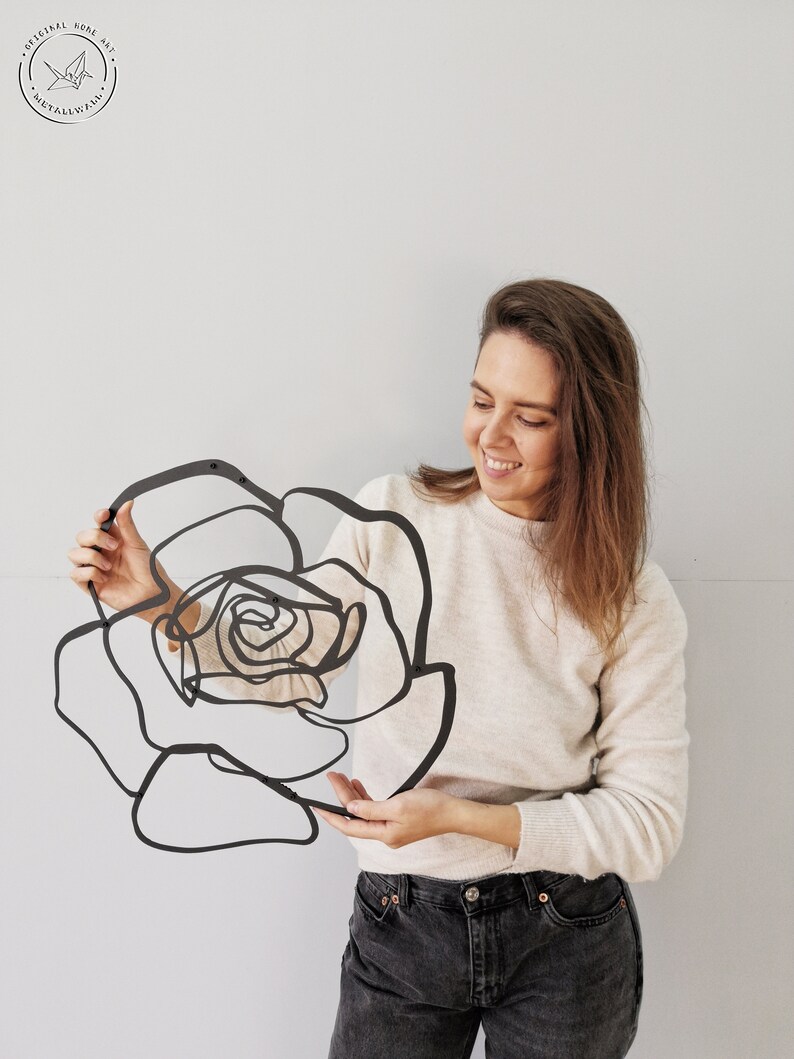 Metal Wall Art Rose Flower Large Wall Decor Wall Hanging Decor Etsy