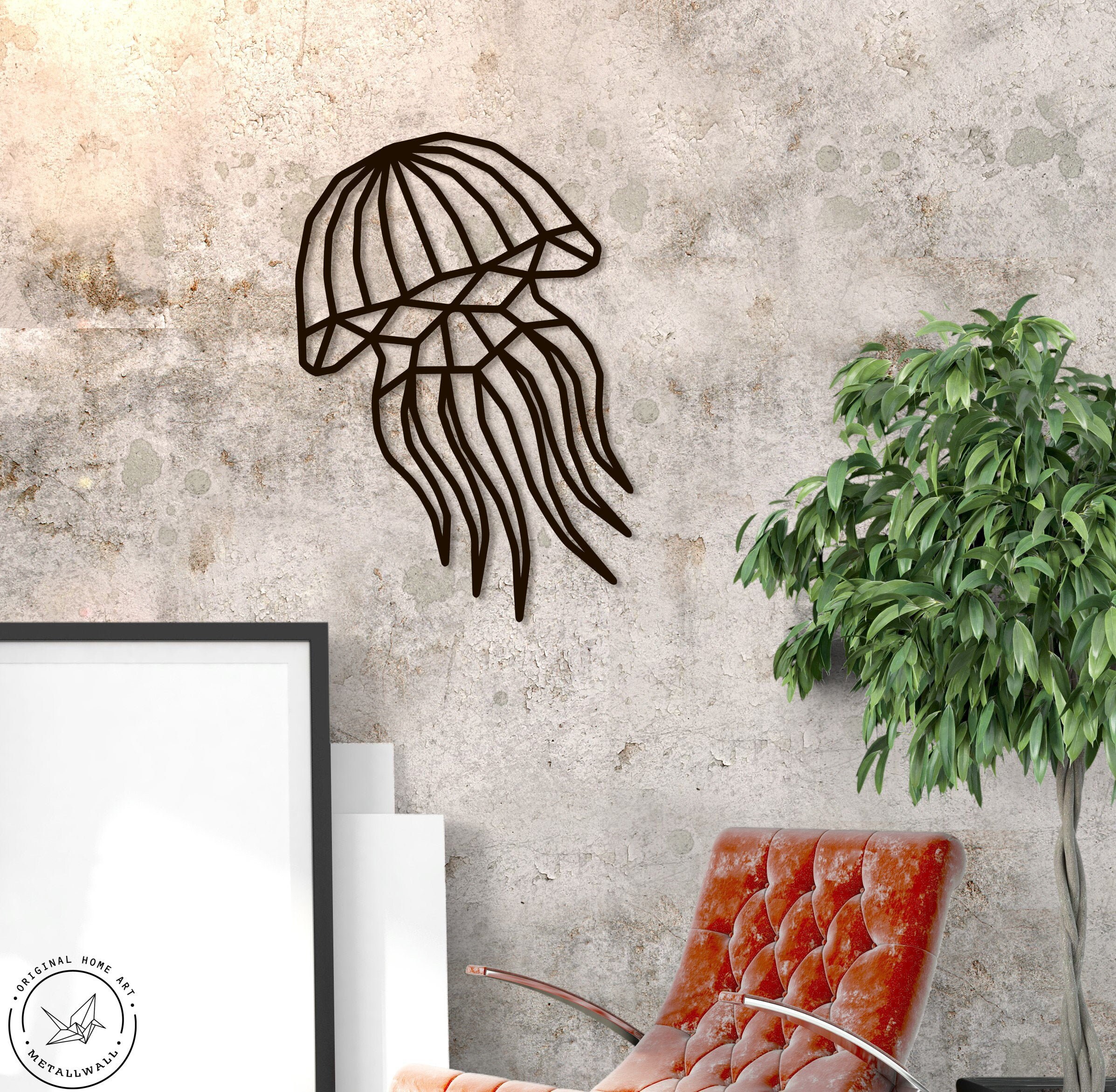 Jellyfish Metal Wall Art Geometric Wall Art Metal Wall Etsy