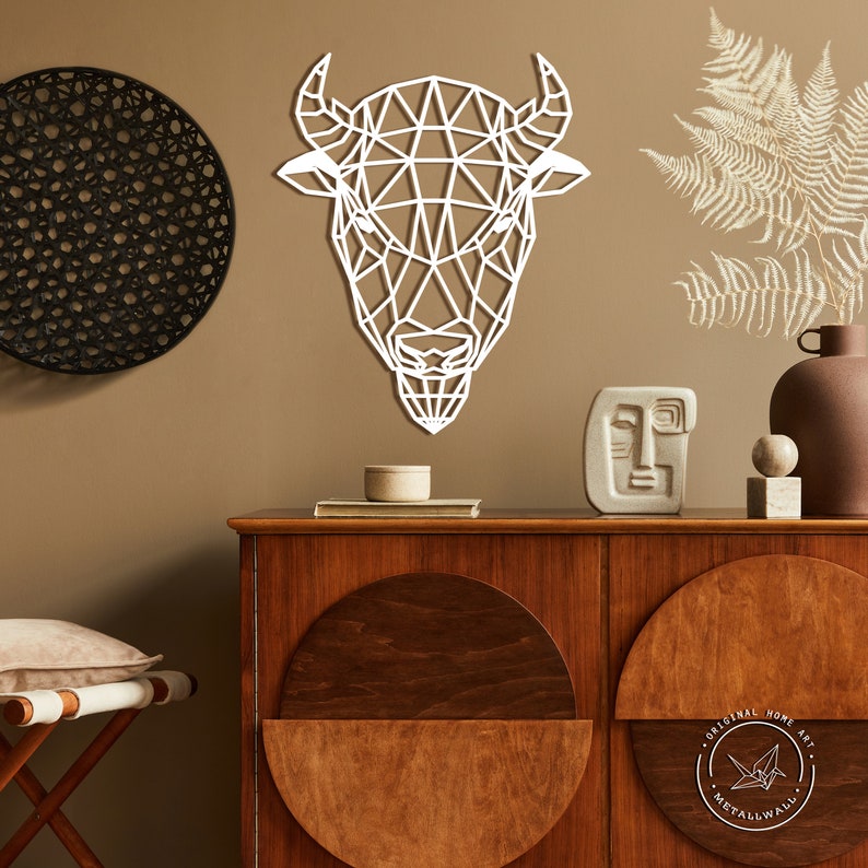 Geometric wall art Bison head Metal wall decor animal Home Etsy