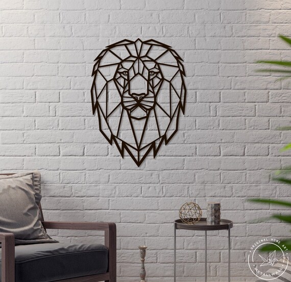 Metal Wall Art Geometric Lion Head Animals Steel Home Decor