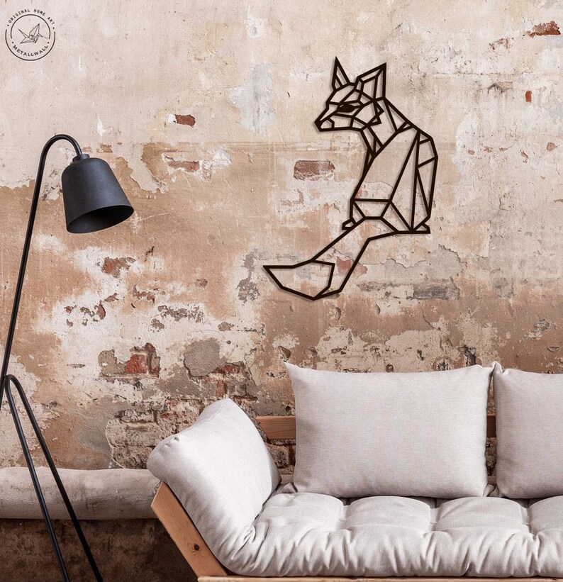 Metal Wall Art Fox Geometric Animal Head home decor Sign Wall Etsy
