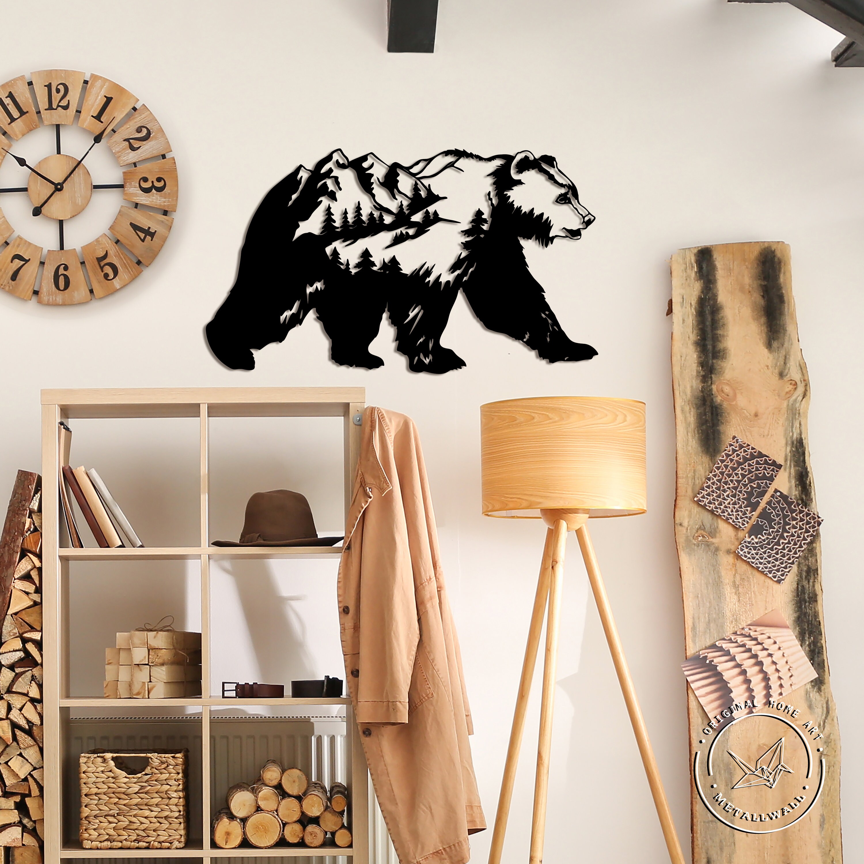 Bear metal wall art Large wall hanging home decor Grizzly bear Etsy
