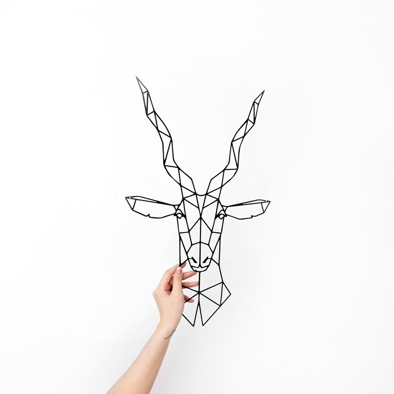 Metal Wall Art Geometric Animal Head Gazelle Home Decor Etsy