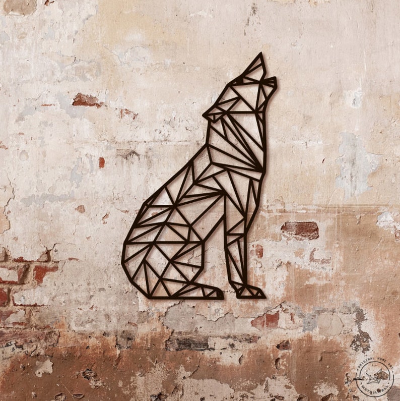 Metal Wall Art Geometric Howling Wolf steel Home Decor Scandi | Etsy