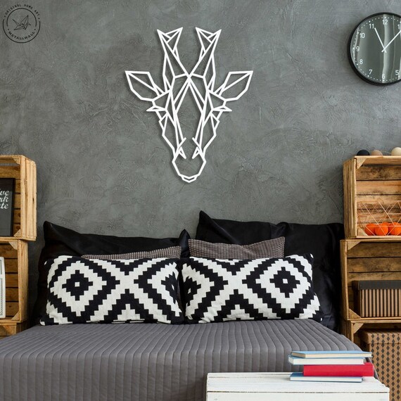 Metal Wall Art Geometric Animal Head Giraffe Home Decor Sign Etsy