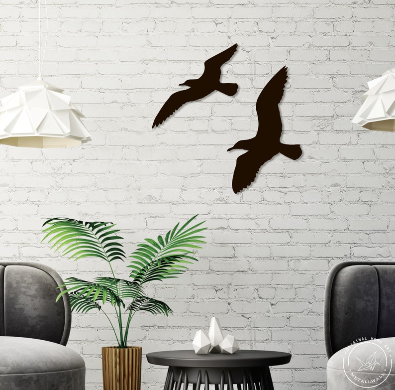 Flying Birds Metal Wall Art Home Decor Large Interior Sign Steel Housewarming Gift Living Room Office Boho Seagulls Flock