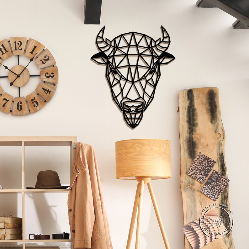Geometric wall art Bison head Metal wall decor animal Home Etsy