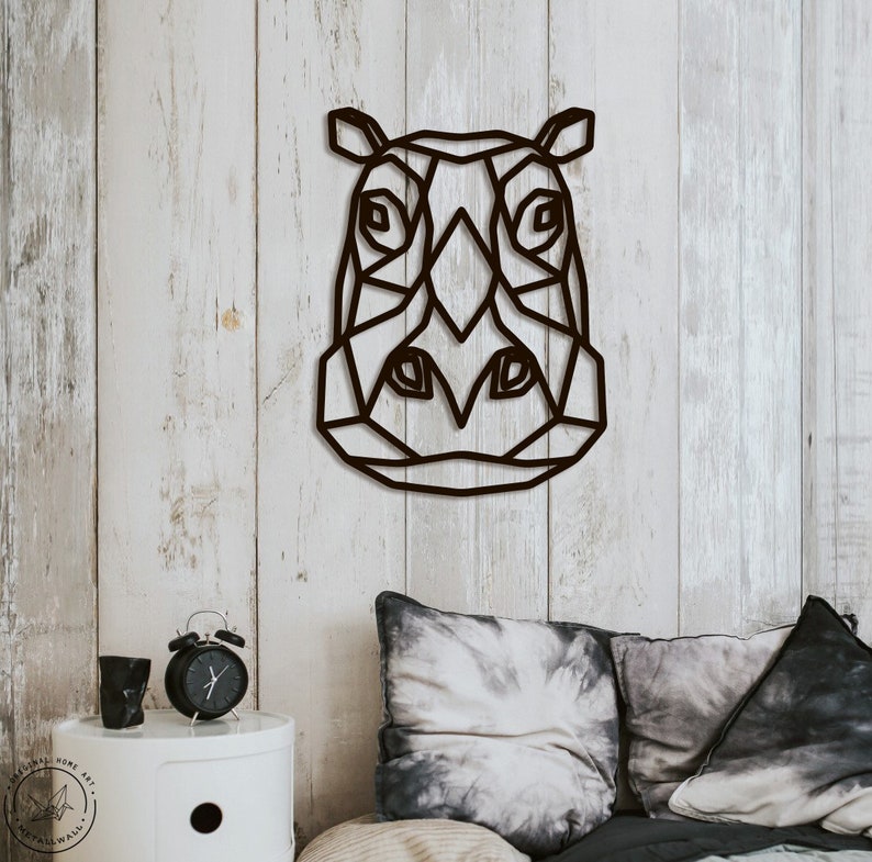 Metal Wall Art Geometric Animal Hippopotamus Head home decor Etsy