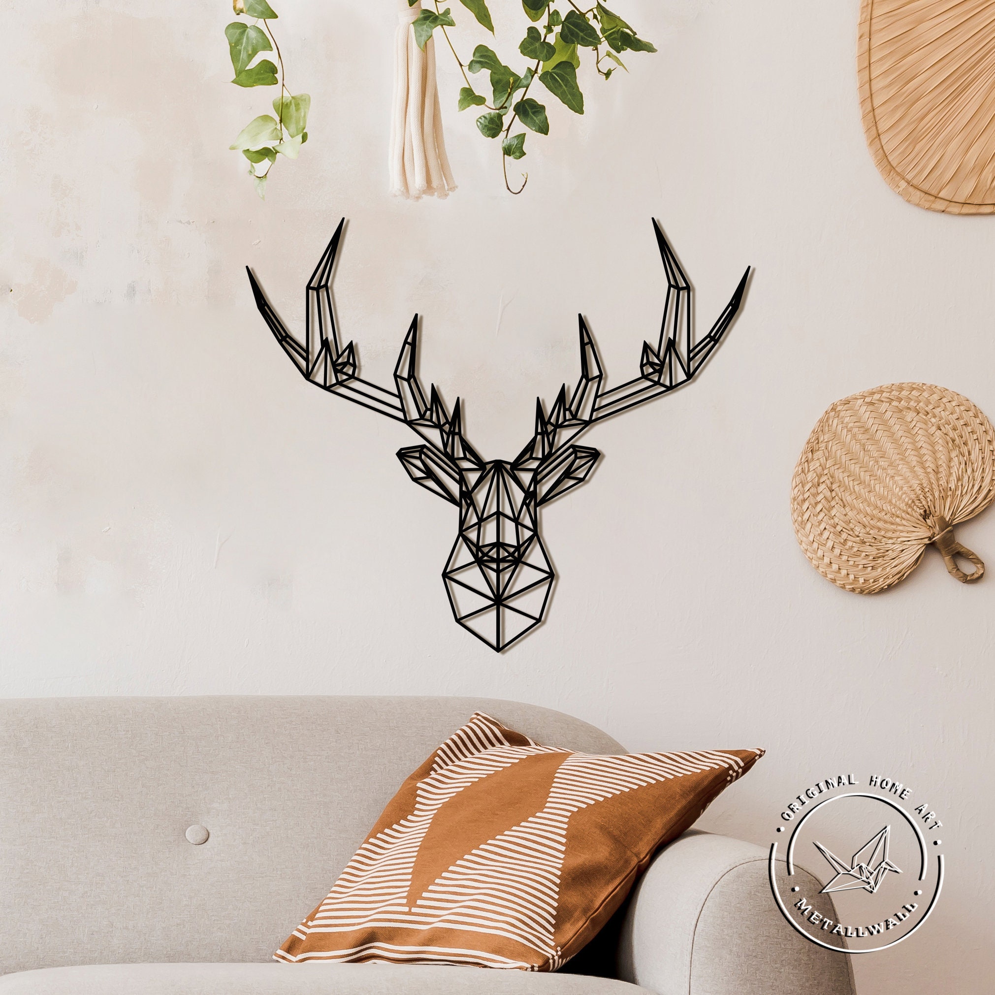 Geometric metal wall art Deer Head Hanging decor Interior sign Etsy