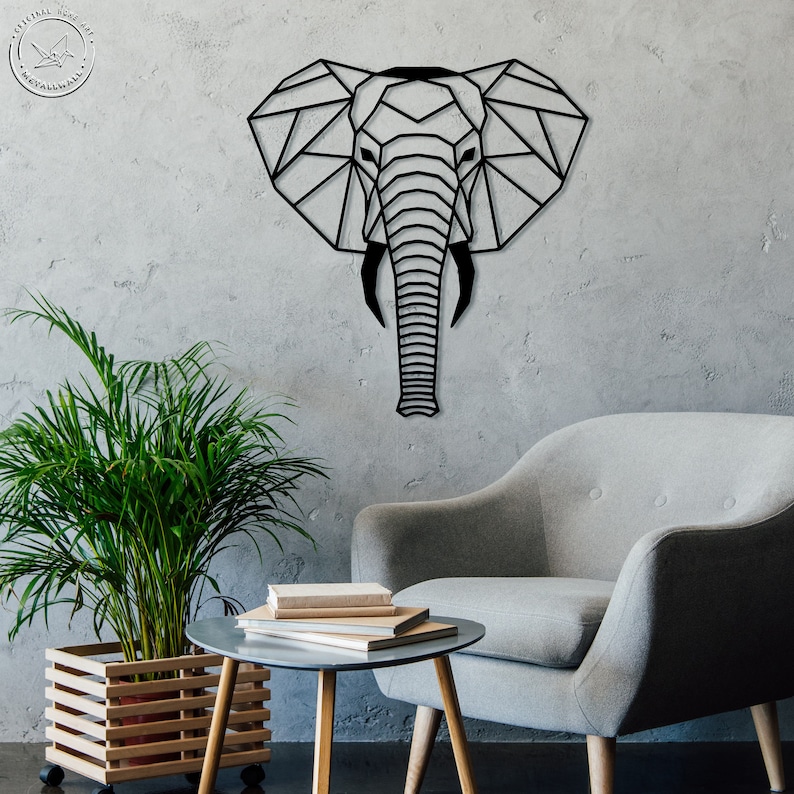 Metal Wall Art elephant head Geometric Animals Home Decor Etsy