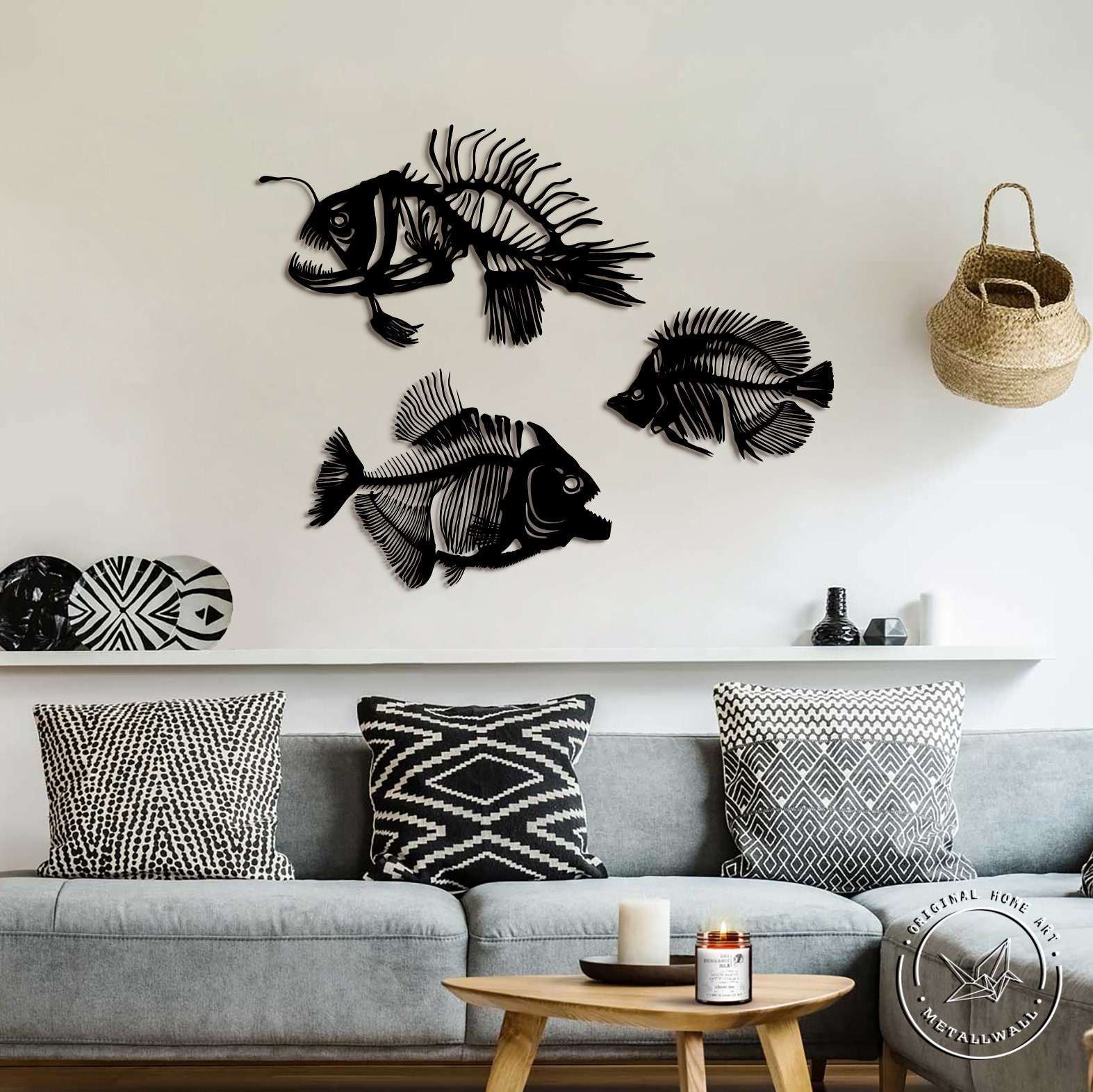 Metal fish wall art Large wall hanging home decor Fishbones Etsy