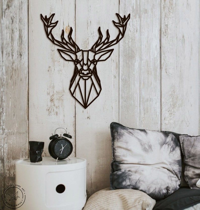Metal Wall Art Head Deer Geometric Animal Home Decor Interior Etsy