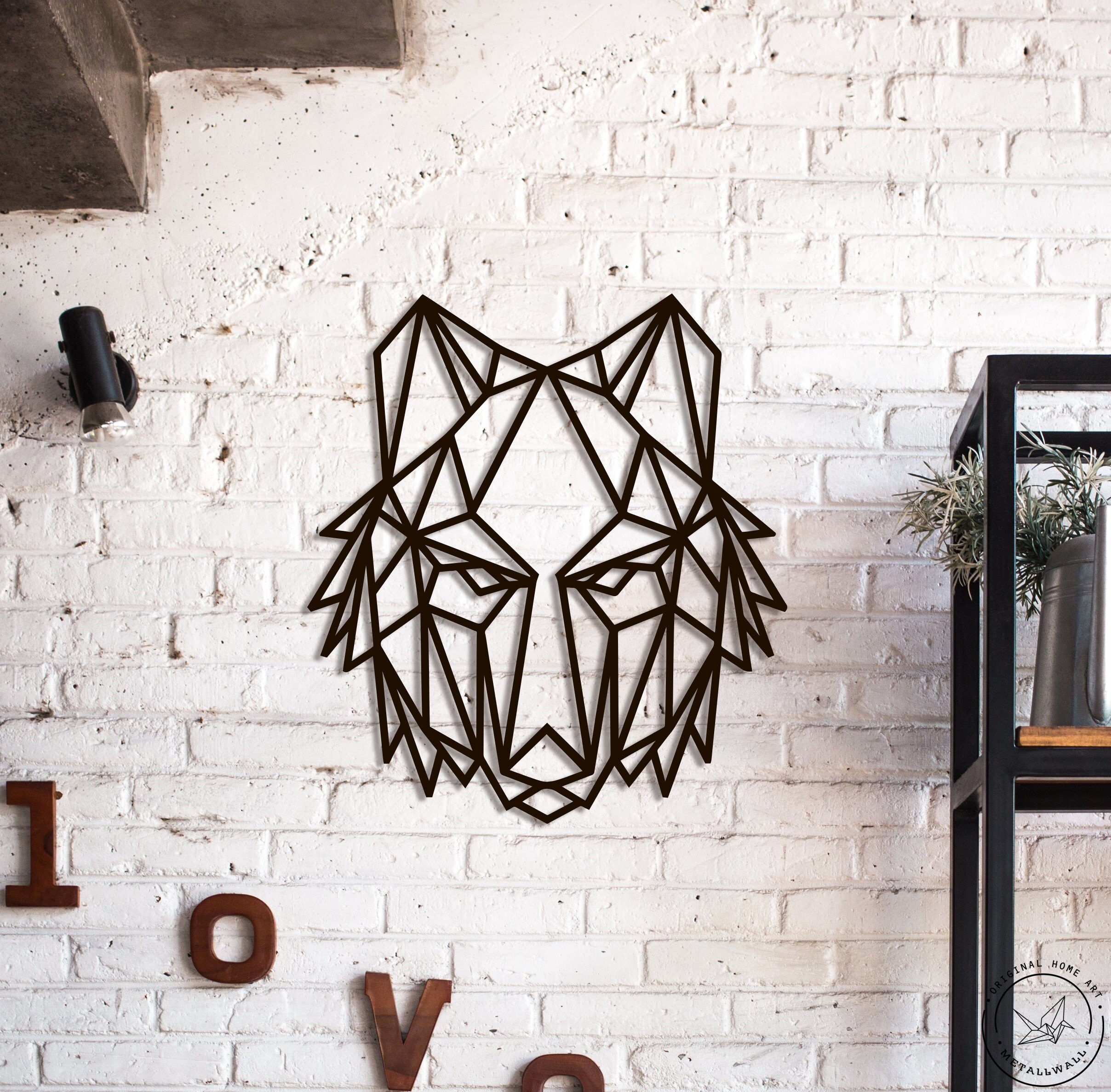 Metal Wall Art Geometric Wolf head steel Home Decor Polygonal Etsy