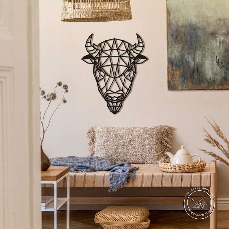 Geometric wall art Bison head Metal wall decor animal Home Etsy