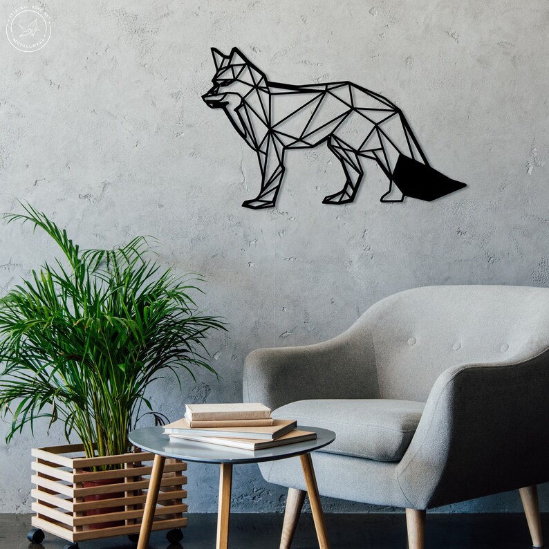 Metal Wall Art Fox Geometric Animal Head home decor Sign Wall Etsy