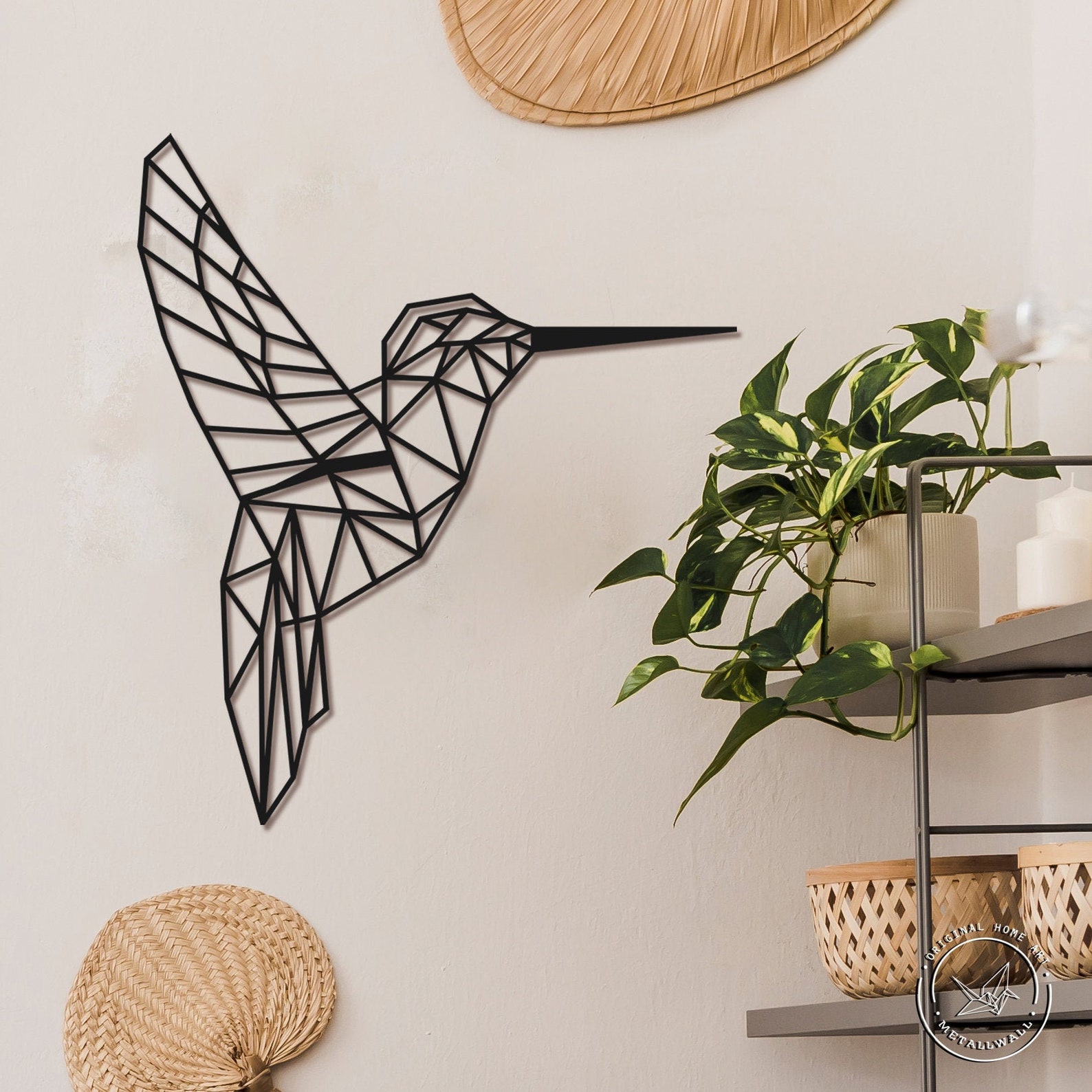 Geometric hummingbird metal wall art Wall hanging decor Bird Etsy