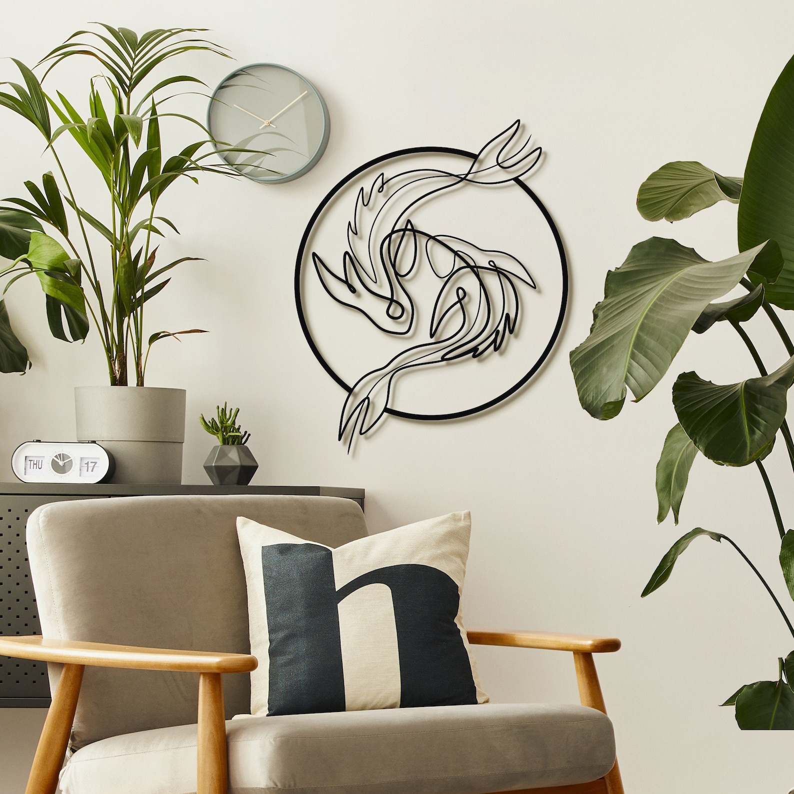 Koi fish metal wall art Line art home decor wall art Zodiac Etsy