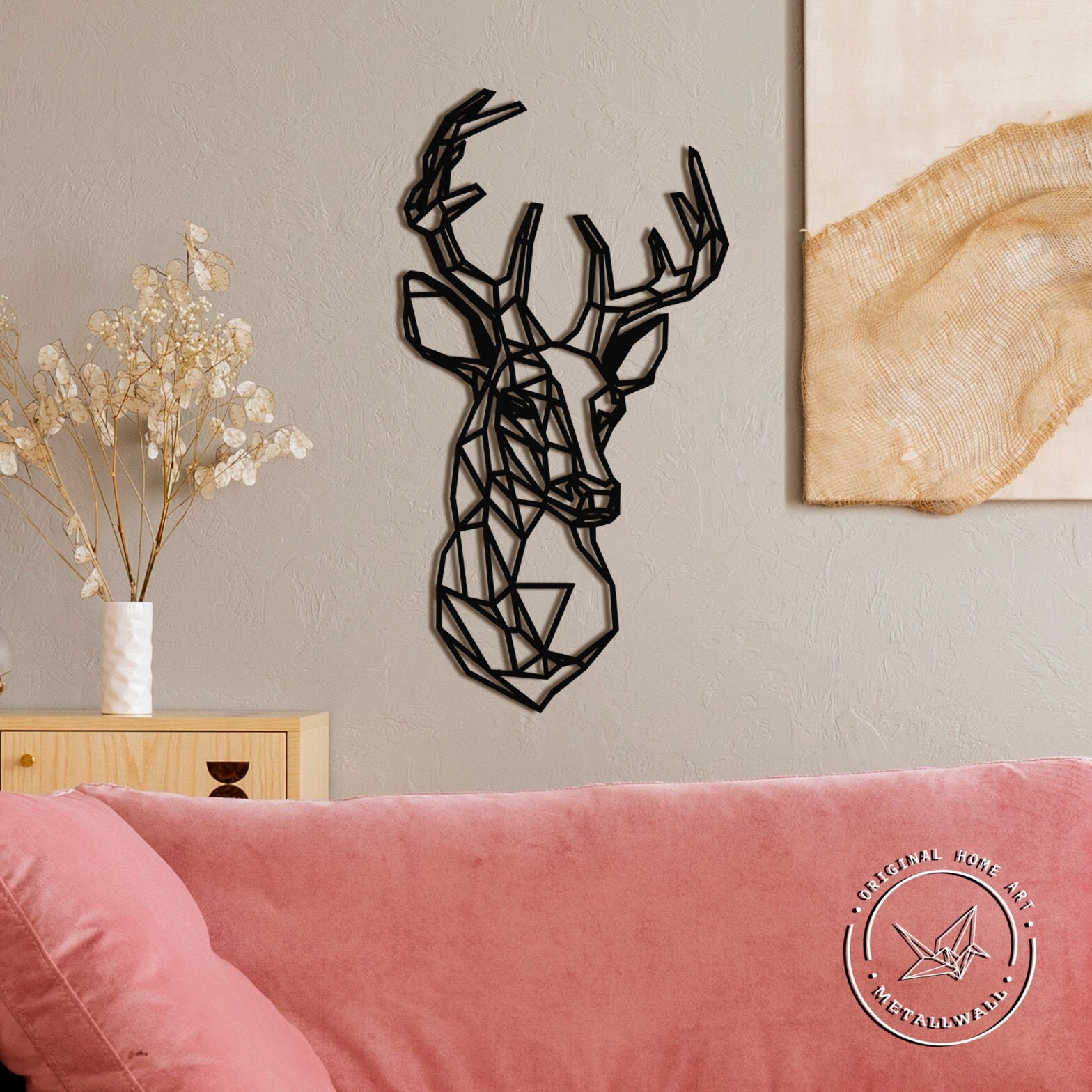 Metal Wall Art Deer Head Wall Hanging Decor Deer Horns Office Etsy